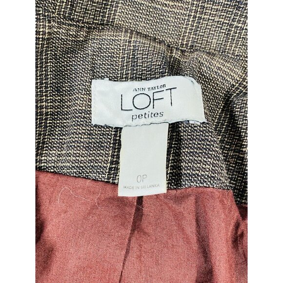 Ann Taylor Loft Blazer Jacket Sz 10 Petite Coat Button Front Brown Plaid Short - Picture 3 of 12